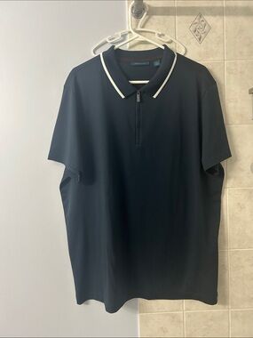 Perry Ellis Navy Polo with White Collar Trim and Quarter Zip